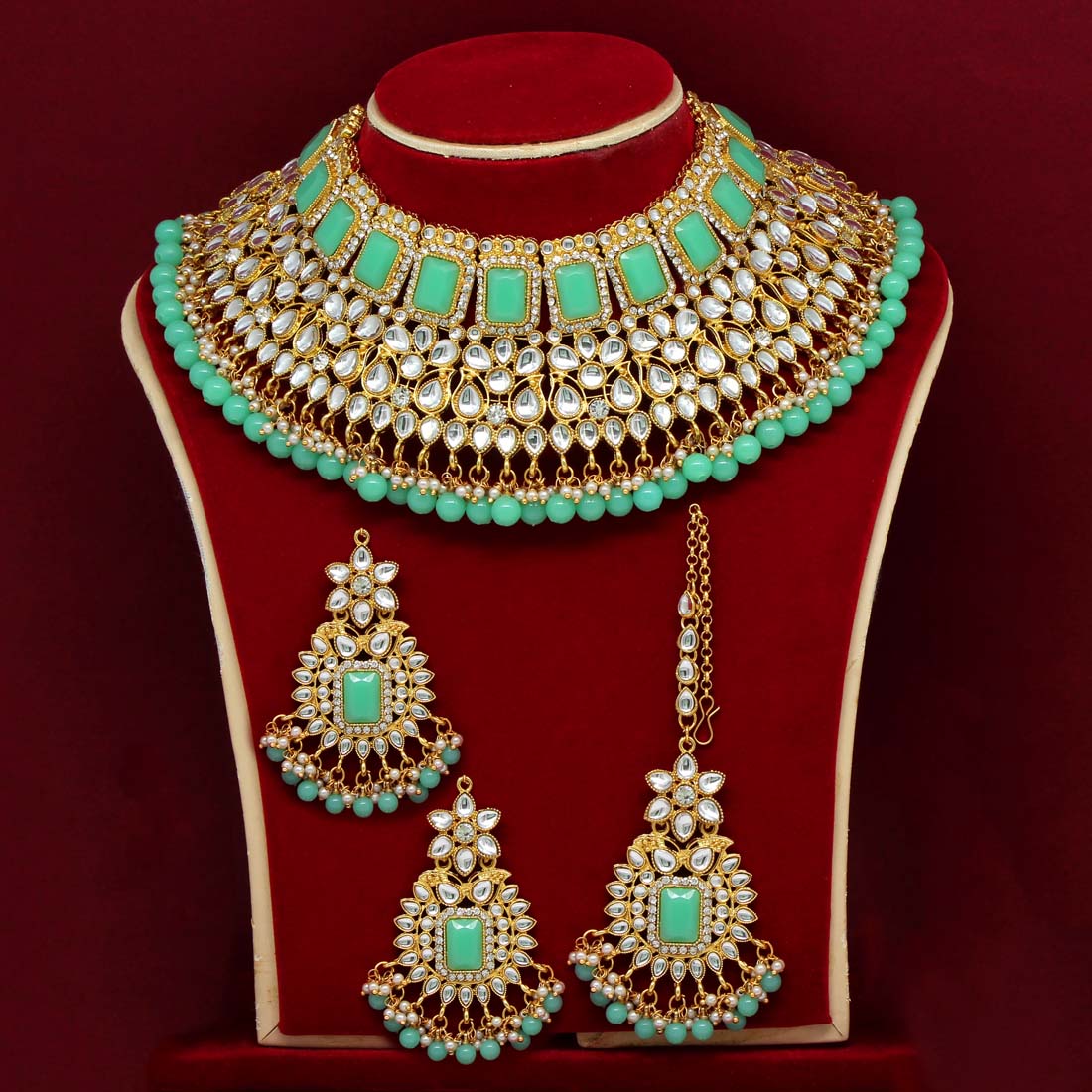 Pista Green Color Kundan Bridal Choker Necklace Set (KN886PGRN) - preyans.com