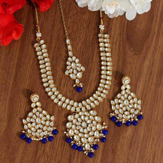 Blue Color Kundan Necklace Set (KN988BLU) - preyans.com