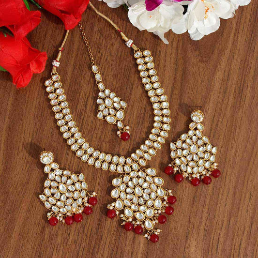 Maroon Color Kundan Necklace Set (KN988MRN) - preyans.com