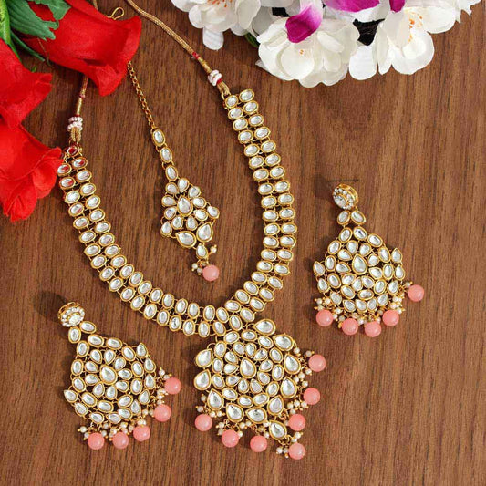 Peach Color Kundan Necklace Set (KN988PCH) - Preyans.com