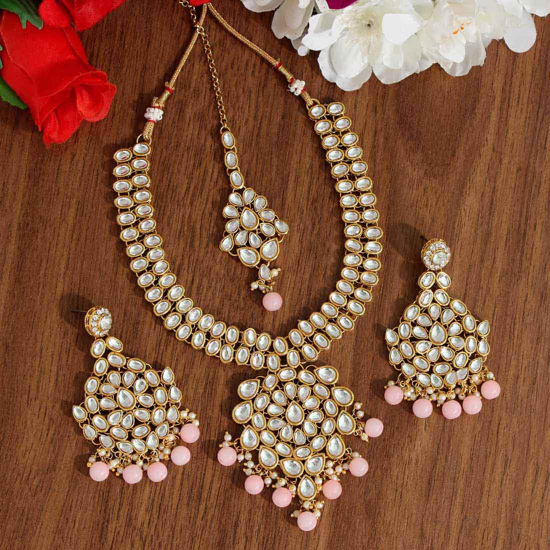 Pink Color Kundan Necklace Set (KN988PNK) - Preyans.com