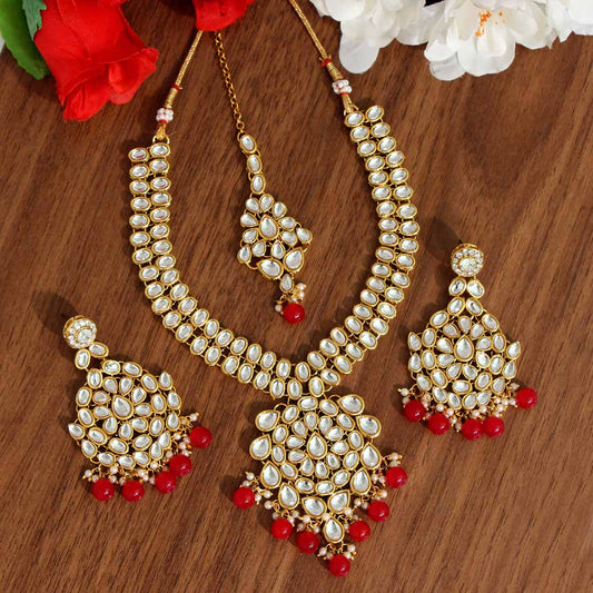 Red Color Kundan Necklace Set (KN988RED) - preyans.com