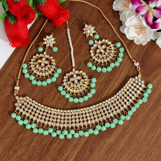 Pista Green Color Kundan Necklace Set (KN989PGRN) - preyans.com