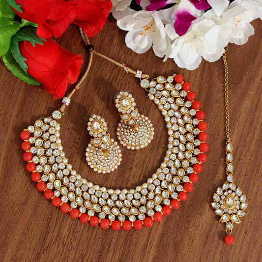 Orange Color Kundan Necklace Set (KN995ORG) - preyans.com