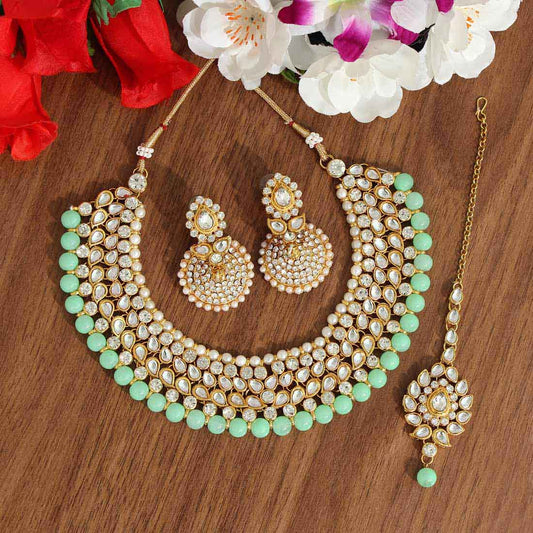 Pista Green Color Kundan Necklace Set (KN995PGRN) - preyans.com