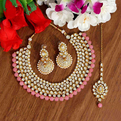 Pink Color Kundan Necklace Set (KN995PNK) - preyans.com