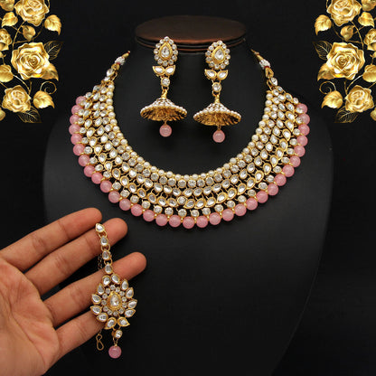 Pink Color Kundan Necklace Set (KN995PNK) - preyans.com