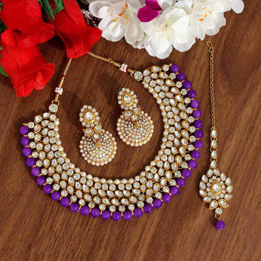 Purple Color Kundan Necklace Set (KN995PRP) - preyans.com