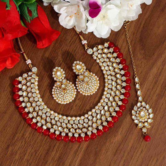 Red Color Kundan Necklace Set (KN995RED) - preyans.com