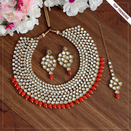 Orange Color Kundan Necklace Set (KN999ORG) - preyans.com