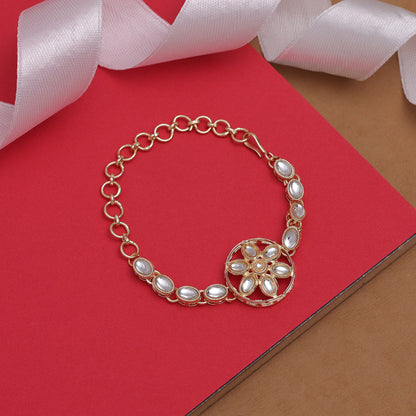 White Color Kundan Bracelets (KNB110WHT) - preyans.com