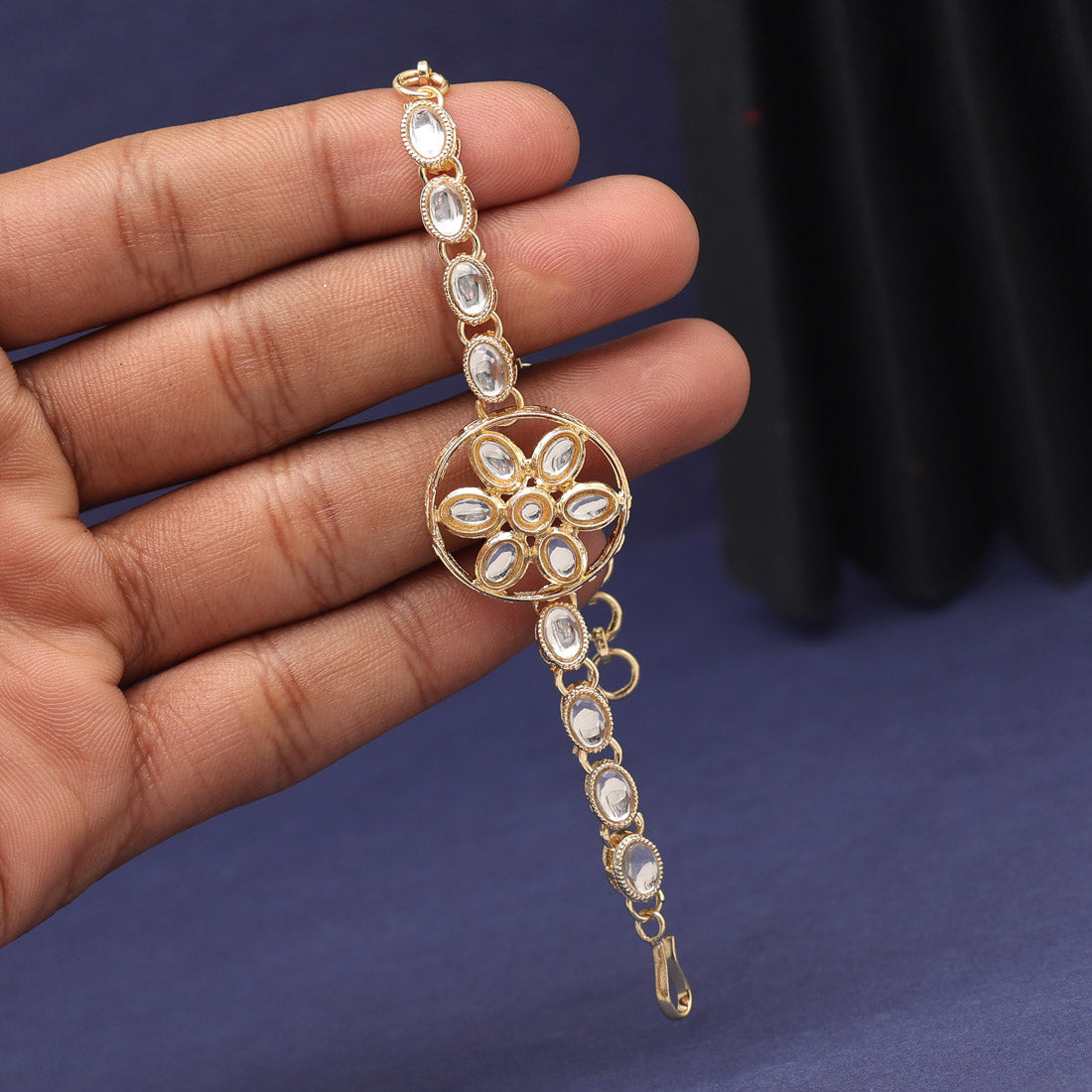 White Color Kundan Bracelets (KNB110WHT) - preyans.com