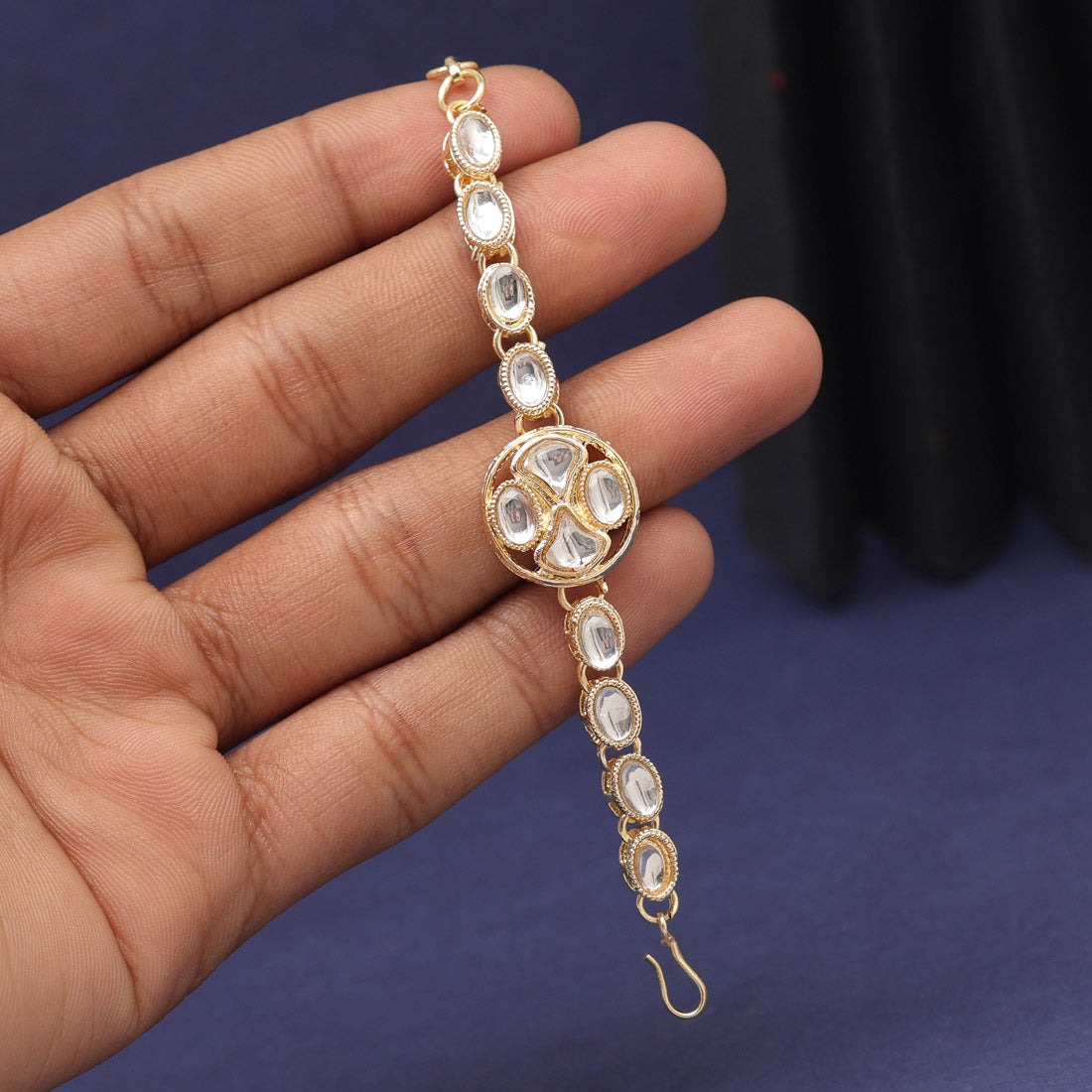 White Color Kundan Bracelets (KNB111WHT) - preyans.com