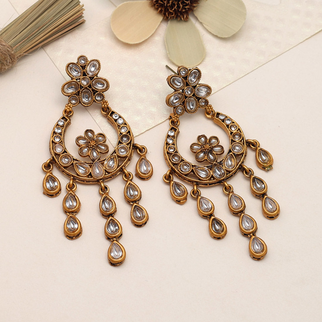 Gold Color Matte Gold Earrings (MGE205GLD) - Preyans.com