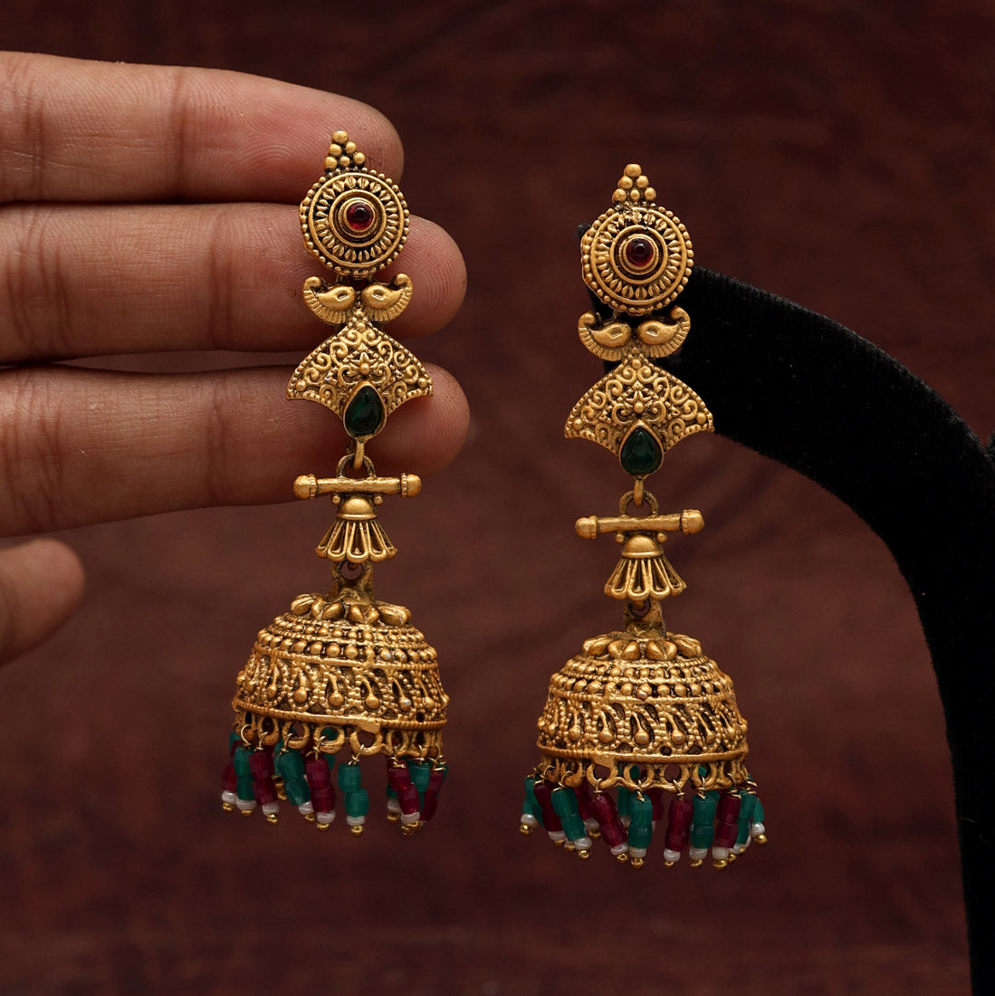 Rani & Green Color Matte Gold Earrings (MGE209RNIGRN) - Preyans.com