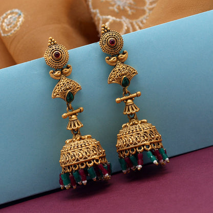 Rani & Green Color Matte Gold Earrings (MGE209RNIGRN) - Preyans.com