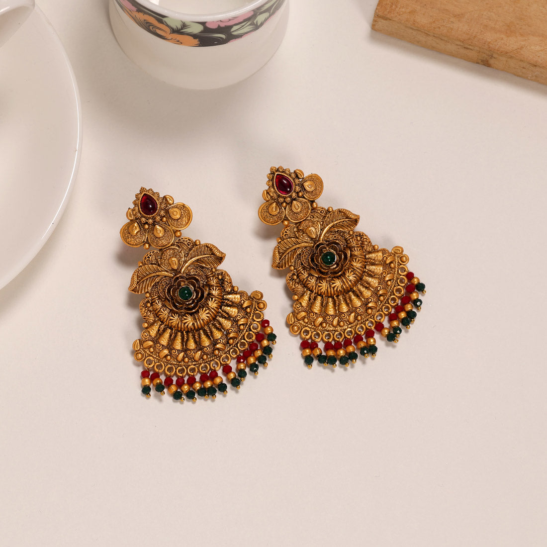 Maroon & Green Color Rajwadi Matte Gold Earrings (MGE226MG) - preyans.com