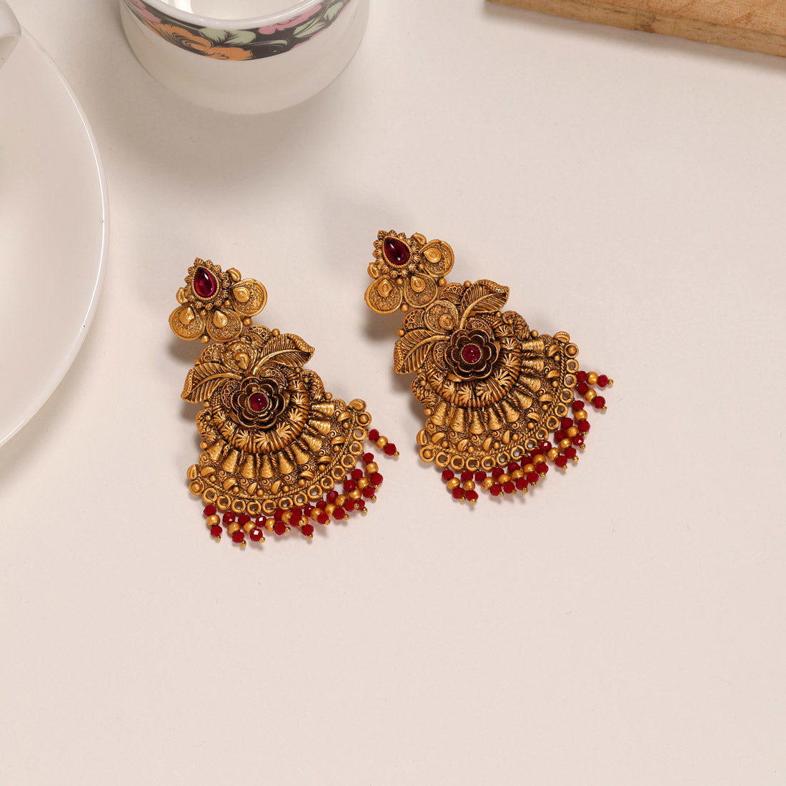 Maroon Color Rajwadi Matte Gold Earrings (MGE226MRN) - preyans.com