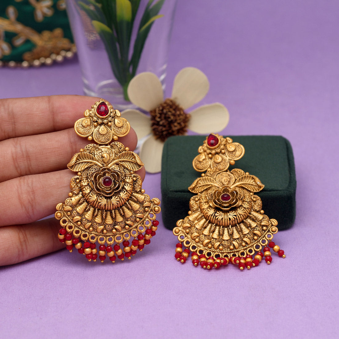 Maroon Color Rajwadi Matte Gold Earrings (MGE226MRN) - preyans.com