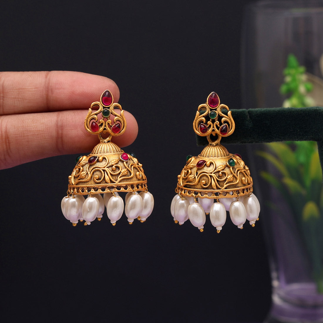 Rani & Green Color Matte Gold Earrings (MGE227RNIGRN) - Preyans.com