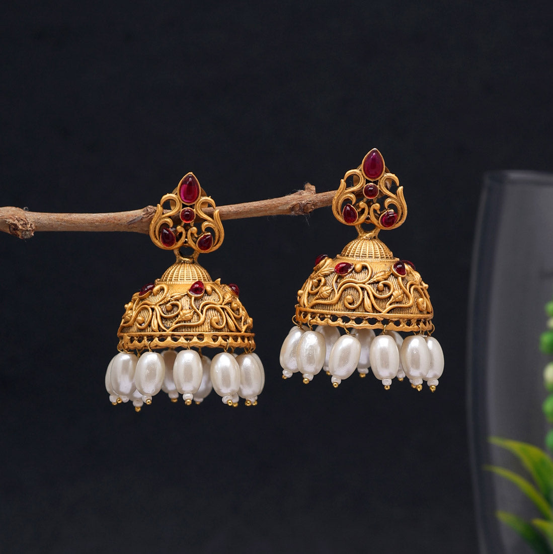 Rani Color Rajwadi Matte Gold Earrings (MGE227RNI) - Preyans.com