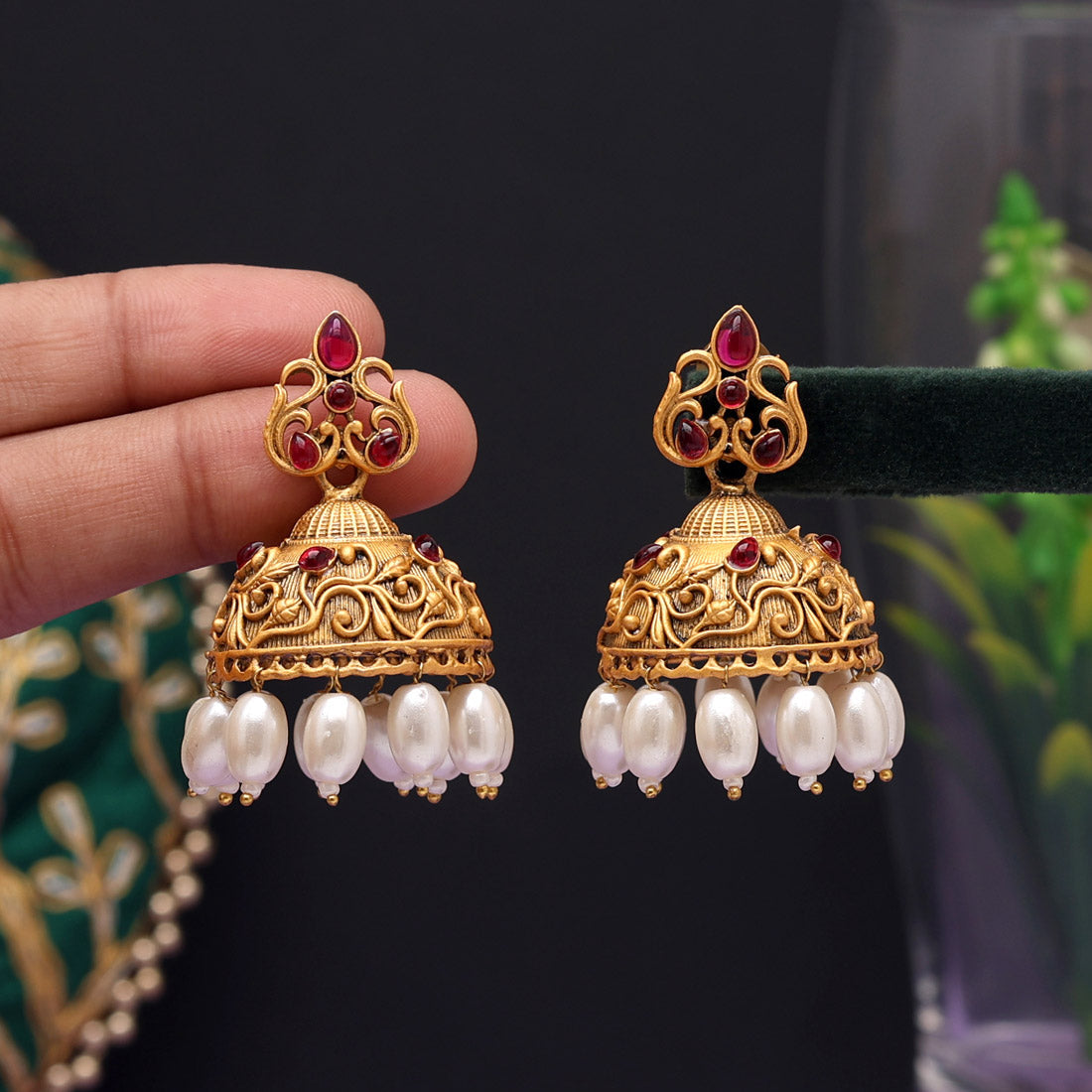 Rani Color Rajwadi Matte Gold Earrings (MGE227RNI) - Preyans.com