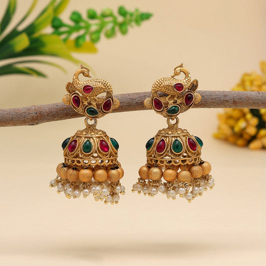 Rani & Green Color Matte Gold Earrings (MGE228RNIGRN) - Preyans.com