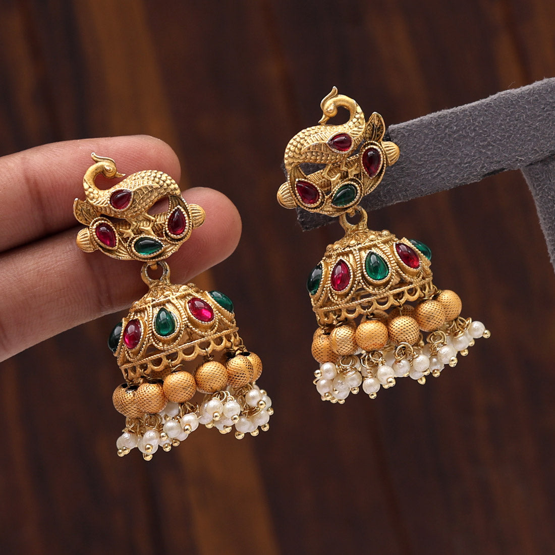 Rani & Green Color Matte Gold Earrings (MGE228RNIGRN) - Preyans.com