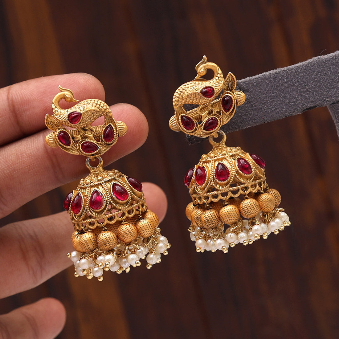 Rani Color Rajwadi Matte Gold Earrings (MGE228RNI) - Preyans.com