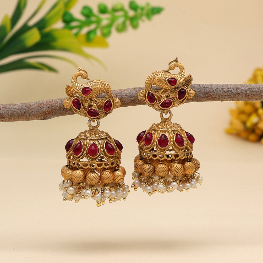 Rani Color Rajwadi Matte Gold Earrings (MGE228RNI) - Preyans.com