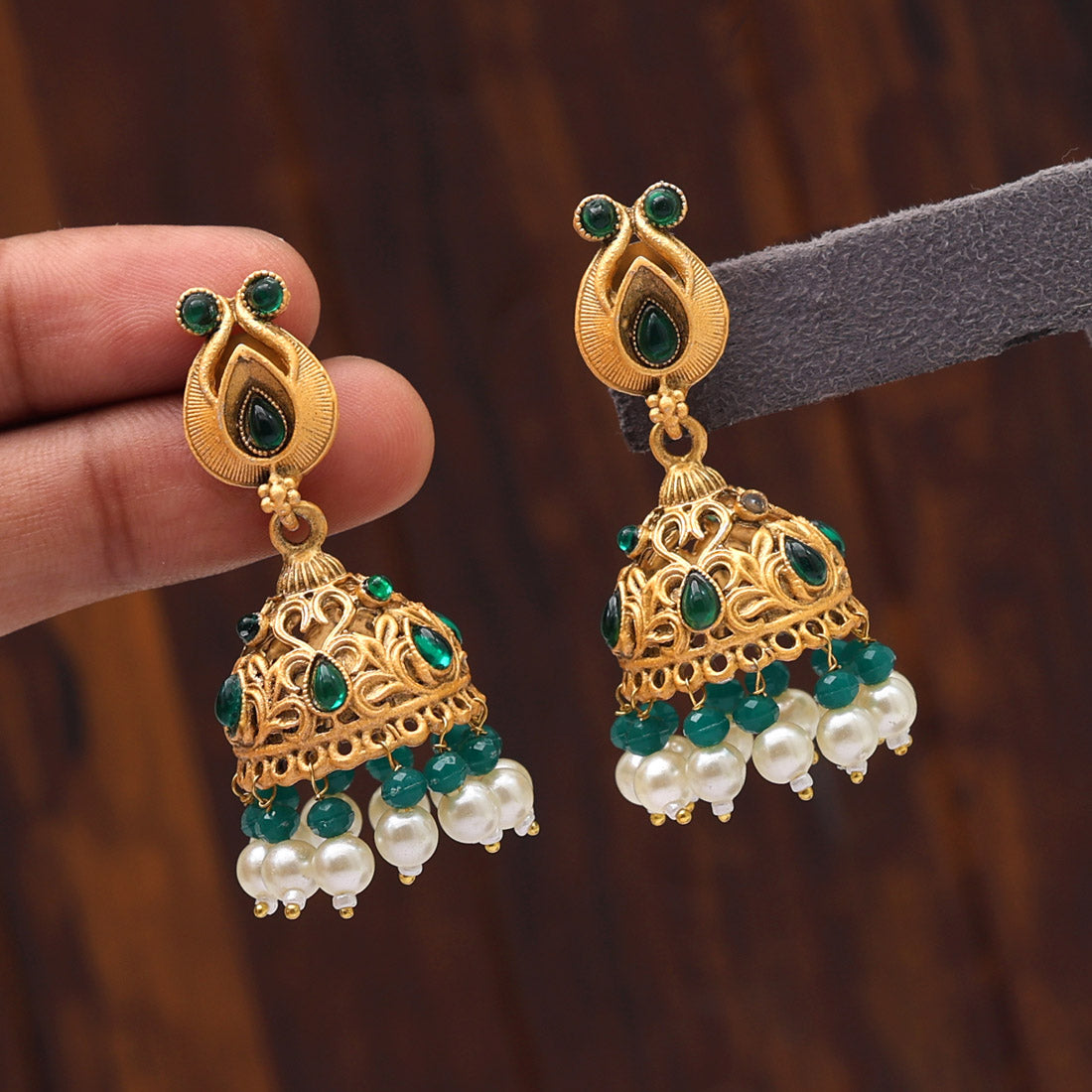 Green Color Matte Gold Earrings (MGE233GRN) - Preyans.com