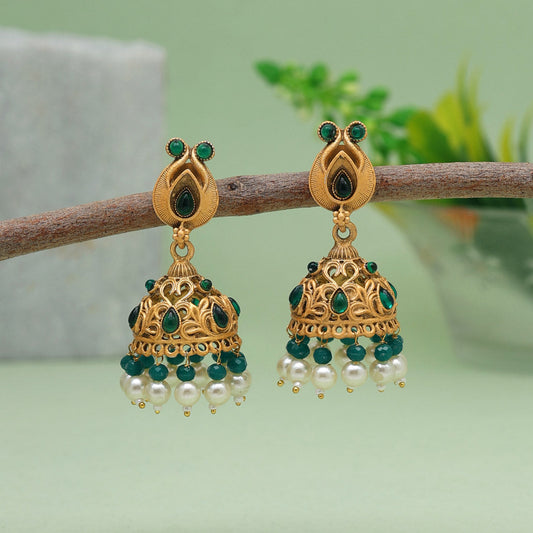 Green Color Matte Gold Earrings (MGE233GRN) - Preyans.com