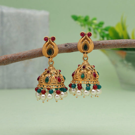 Rani & Green Color Matte Gold Earrings (MGE233RNIGRN) - Preyans.com