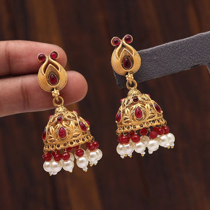 Rani Color Rajwadi Matte Gold Earrings (MGE233RNI) - Preyans.com