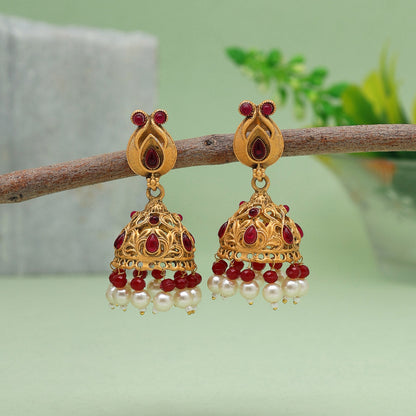 Rani Color Rajwadi Matte Gold Earrings (MGE233RNI) - Preyans.com