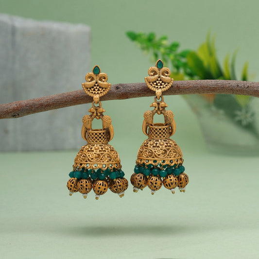 Green Color Matte Gold Earrings (MGE246GRN) - Preyans.com