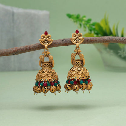 Rani & Green Color Rajwadi Matte Gold Earrings (MGE246RNIGRN) - preyans.com