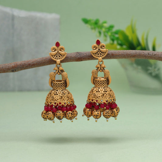 Rani Color Rajwadi Matte Gold Earrings (MGE246RNI) - Preyans.com