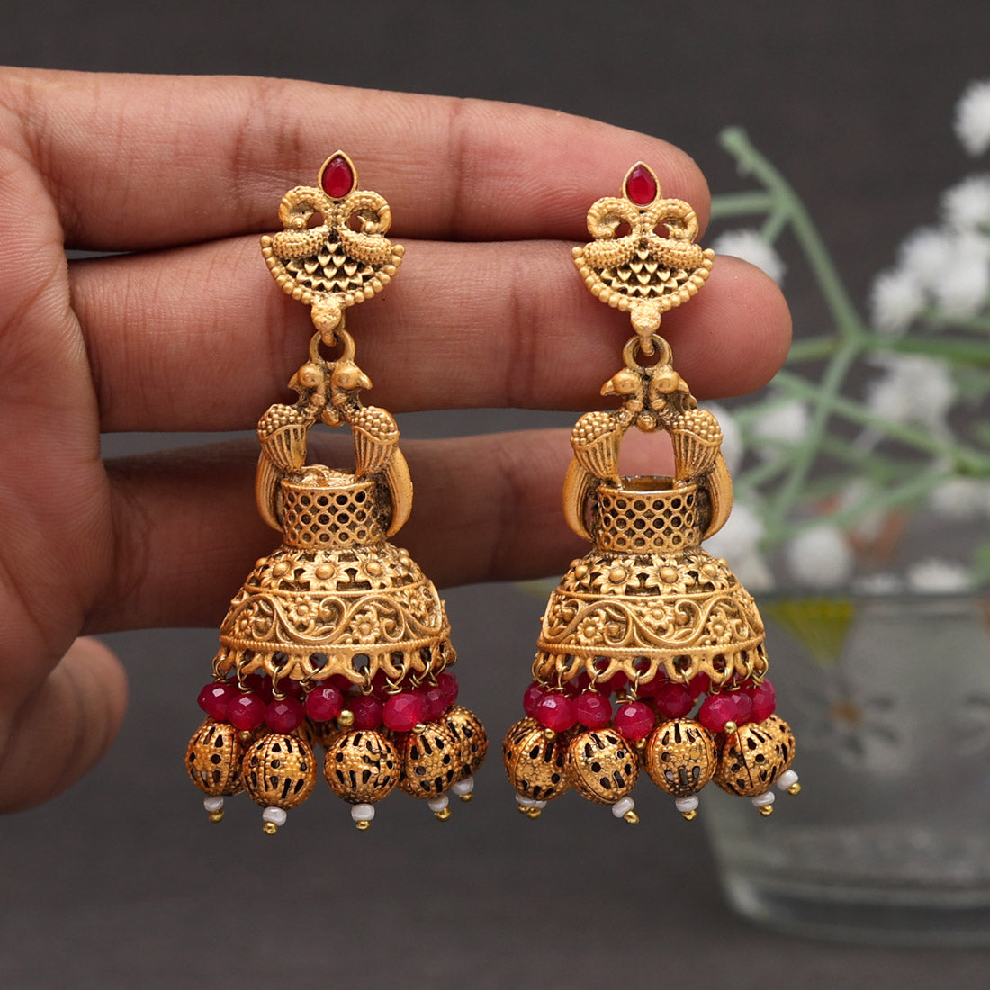 Rani Color Rajwadi Matte Gold Earrings (MGE246RNI) - Preyans.com