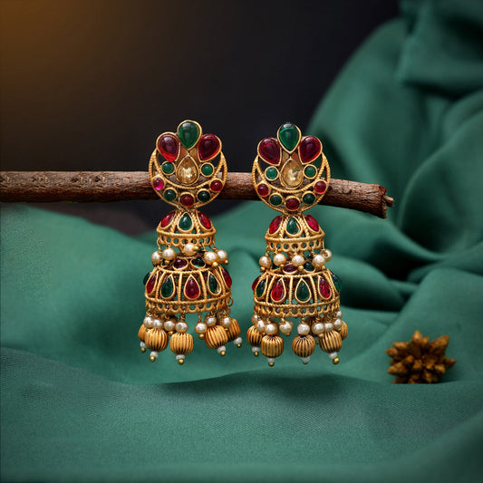 Rani & Green Color Matte Gold Earrings (MGE263RNIGRN) - Preyans.com