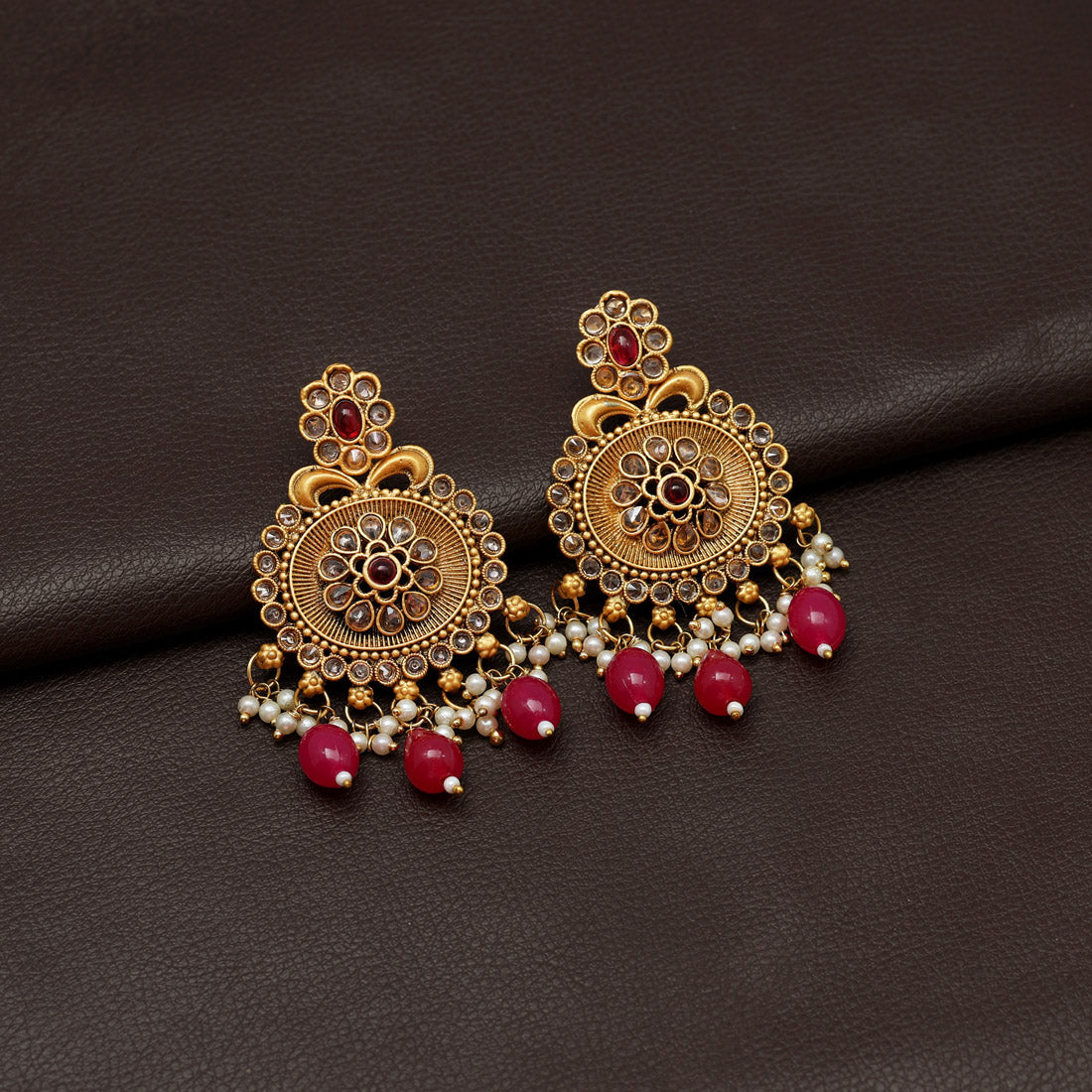 Rani Color Rajwadi Matte Gold Earrings (MGE268RNI) - preyans.com