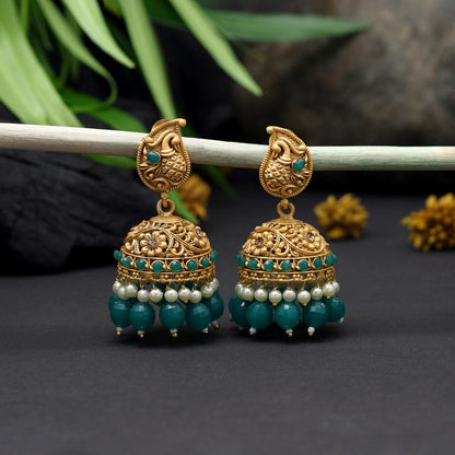 Green Color Matte Gold Earrings (MGE272GRN) - Preyans.com