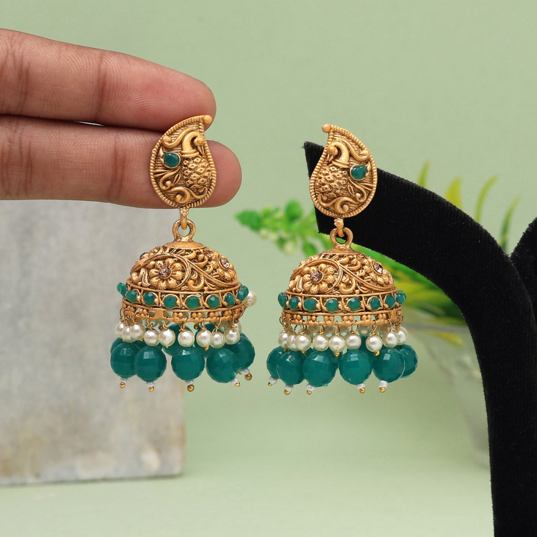 Green Color Matte Gold Earrings (MGE272GRN) - Preyans.com