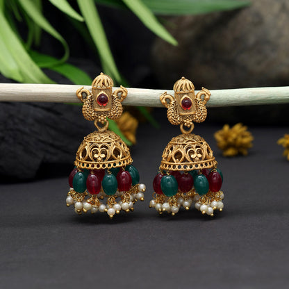 Maroon & Green Color Matte Gold Earrings (MGE274MG) - Preyans.com