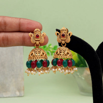 Maroon & Green Color Matte Gold Earrings (MGE274MG) - Preyans.com