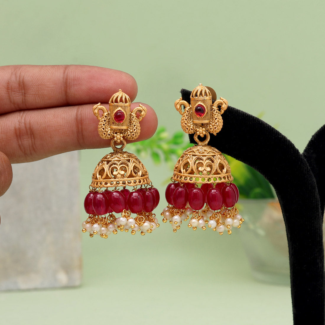 Maroon Color Matte Gold Earrings (MGE274MRN) - Preyans.com