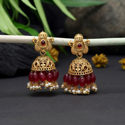 Maroon Color Matte Gold Earrings (MGE274MRN) - Preyans.com