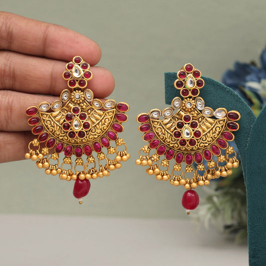 Rani Color Rajwadi Matte Gold Earrings (MGE308RNI) - preyans.com