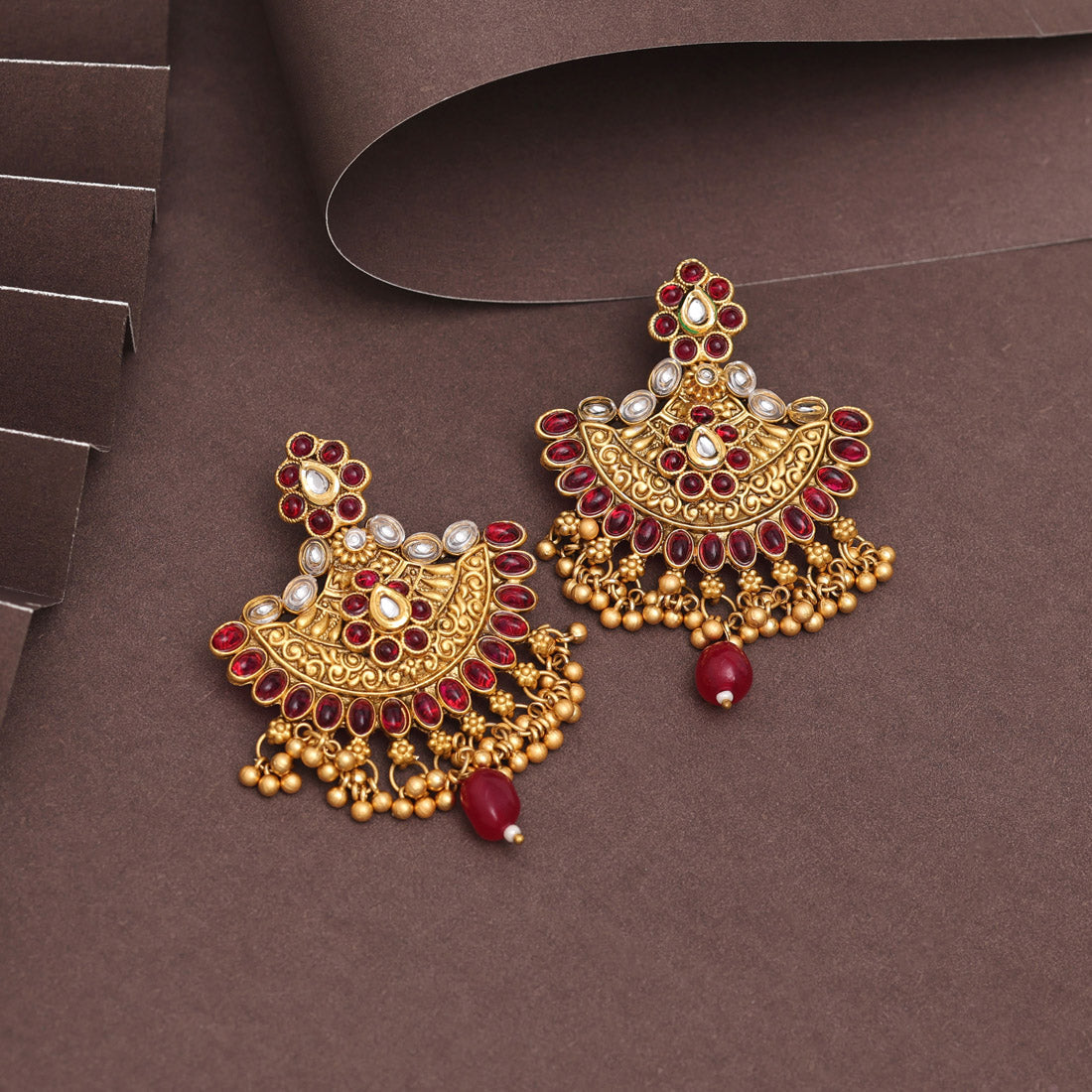 Rani Color Rajwadi Matte Gold Earrings (MGE308RNI) - preyans.com