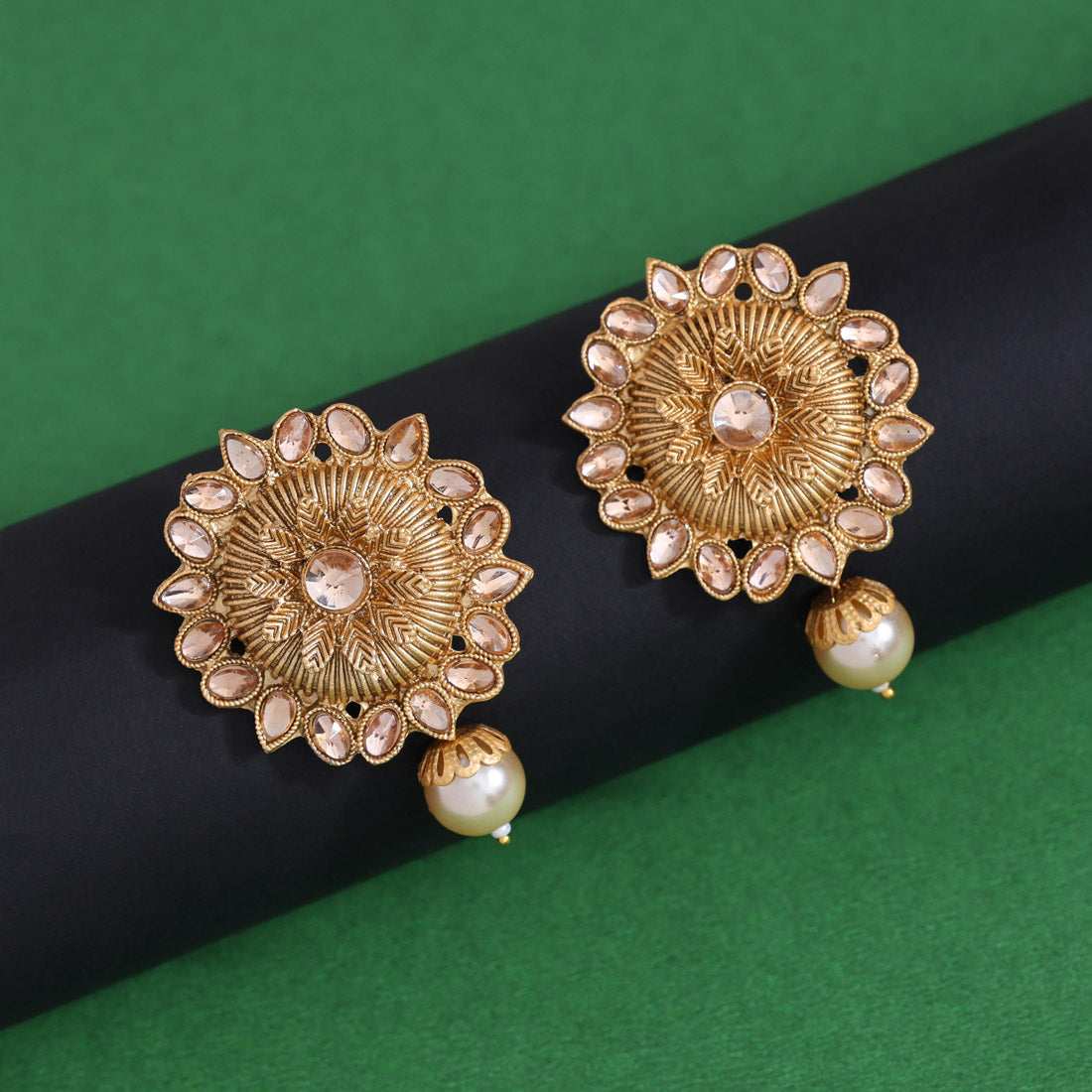 Gold Color Rajwadi Matte Gold Earrings (MGE310GLD) - Preyans.com